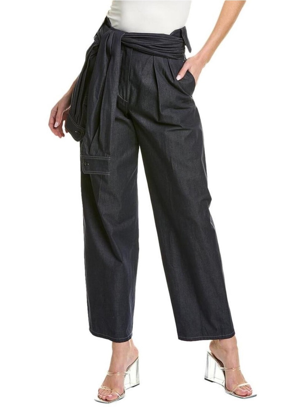 MaxMara Black High-Waist Wide Leg Tie-Belt Pants
